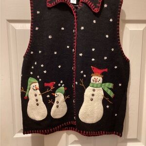Coldwater Creek Black Knit Vest with Red Stitching